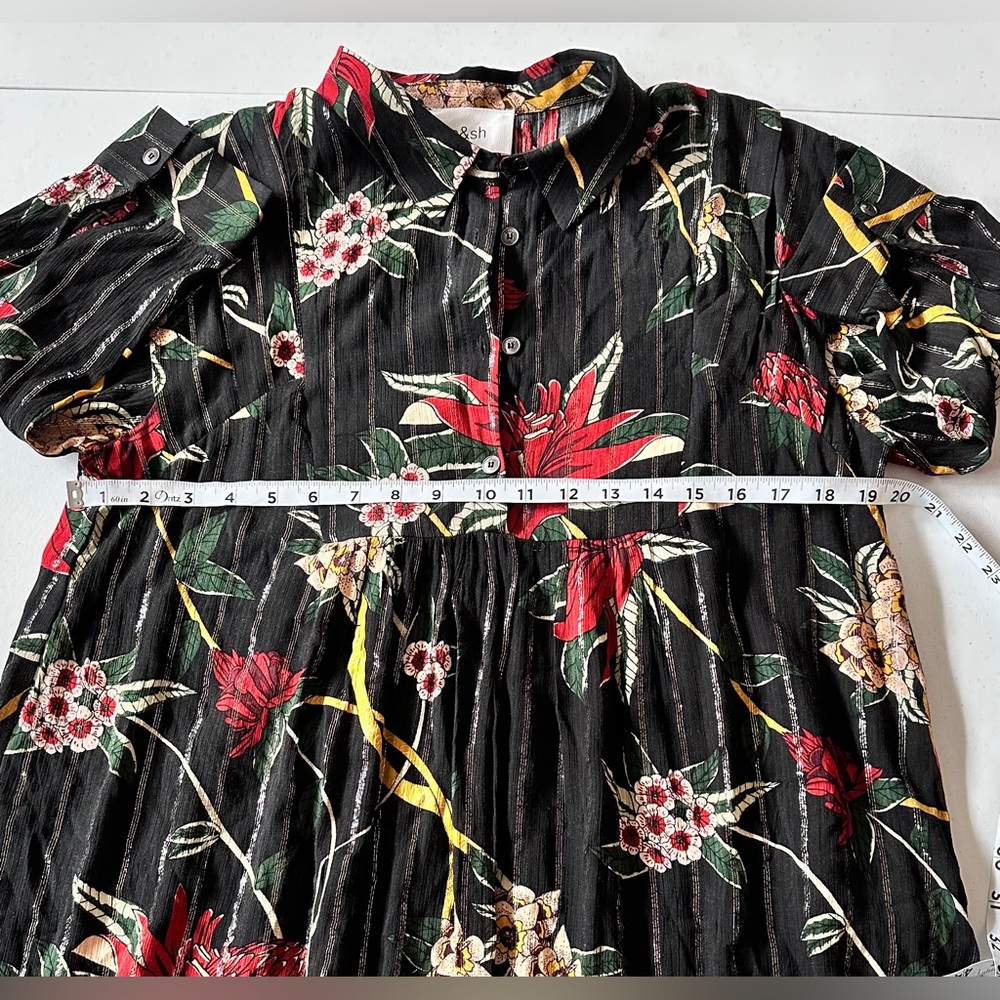 ba&sh Paprika Dress floral print Noir black mini popover swing shirtdress Size 1 - Picture 12 of 15